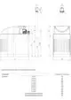 Produktzeichnung einer Einzelenthärtungsanlage von Syr mit Maßangaben und technischen Details in technischem Diagrammformat. Enthält spezifische Höhen- und Breitenmaße.